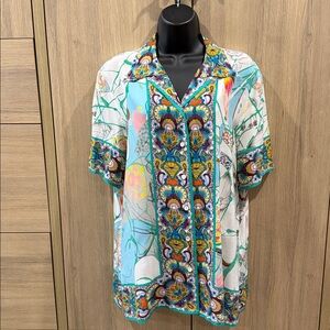 Robert Graham Green and Blue Casual Button Down Shirt Vibrant Design